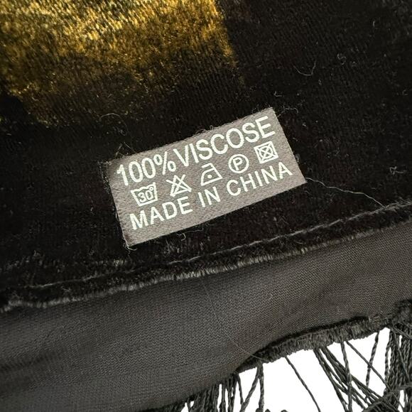 Rikka Scarf Womens 62" x 20" Green Black Velvet Brocaded Zebra Fringe Sheer - Picture 8 of 8